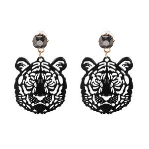 🛍 Black Metal Jewel Studded Tiger Cutout Earrings